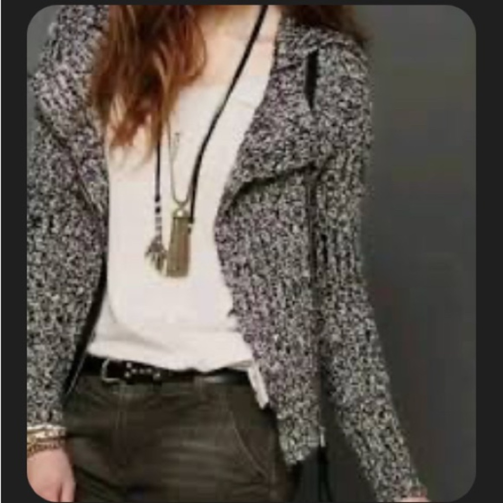 Free People Moto Side Asymmetrical Zip Size Medium Marbled Cardigan Sweater Boho